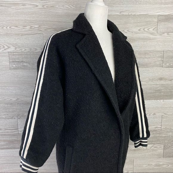 Ing2Ing Wool Blend Black & White Strip Long Coat - Picture 6 of 12